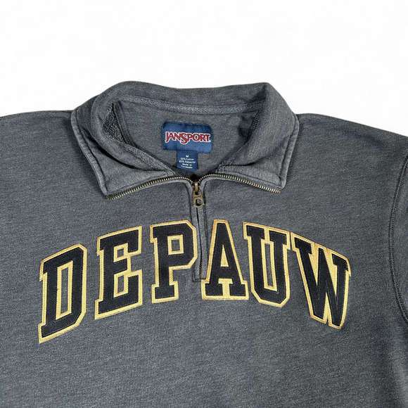 Vintage Depauw University Sweater Adult MEDIUM Gray Sweatshirt JanSport 90s - Picture 2 of 9
